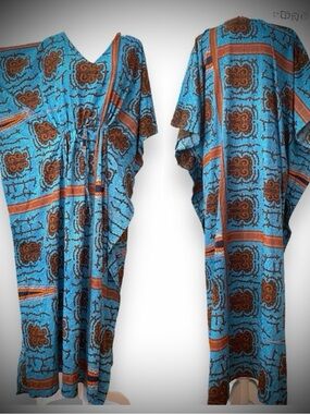 Winlar Vintage Printed Silky Kaftan Dress/Lounge Wear